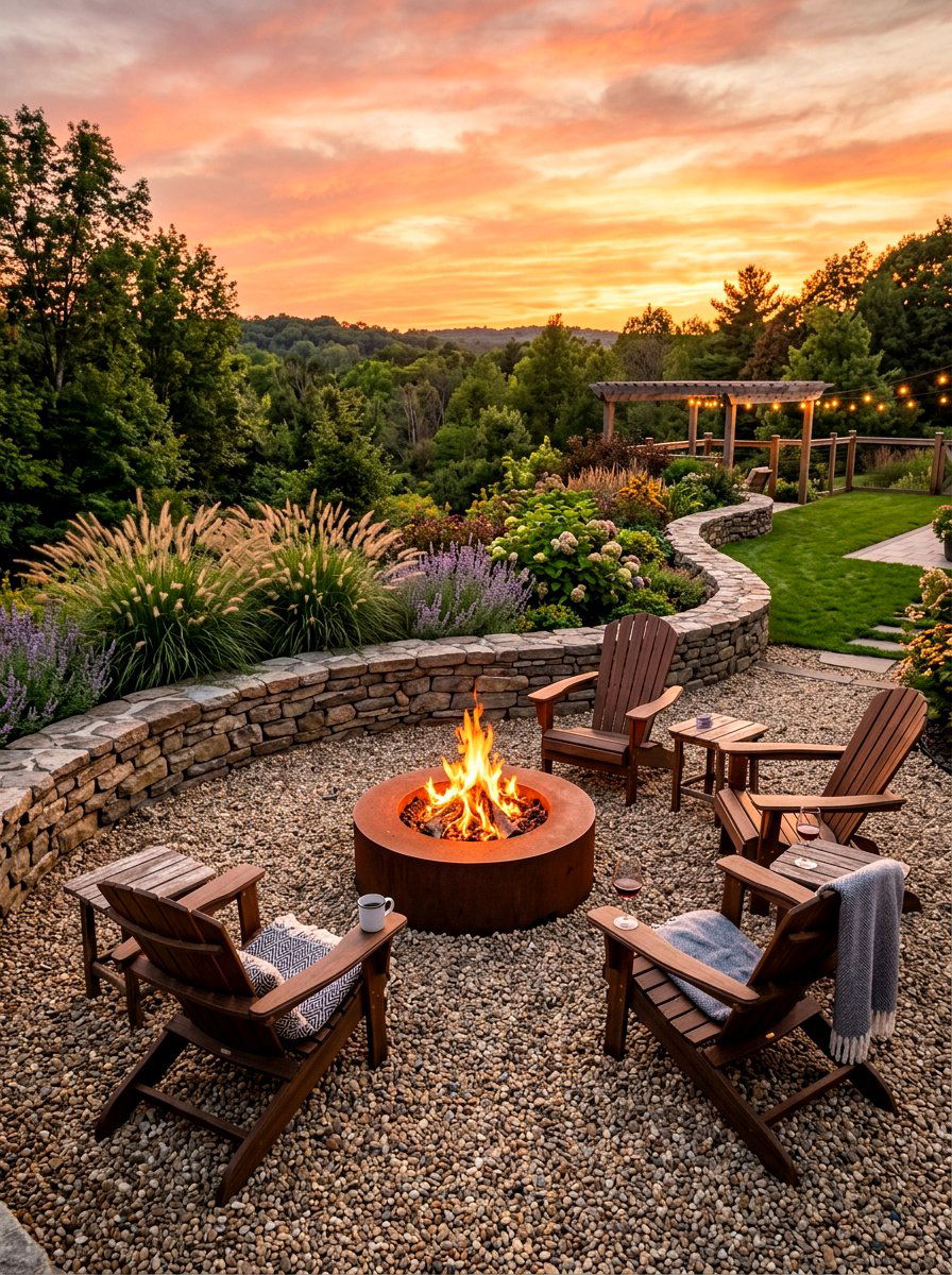 Fire Pit Area - 30 pebble garden ideas