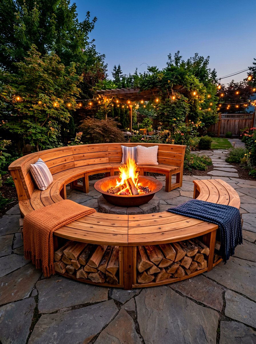 Fire Pit Bench - 30 deck storage ideas