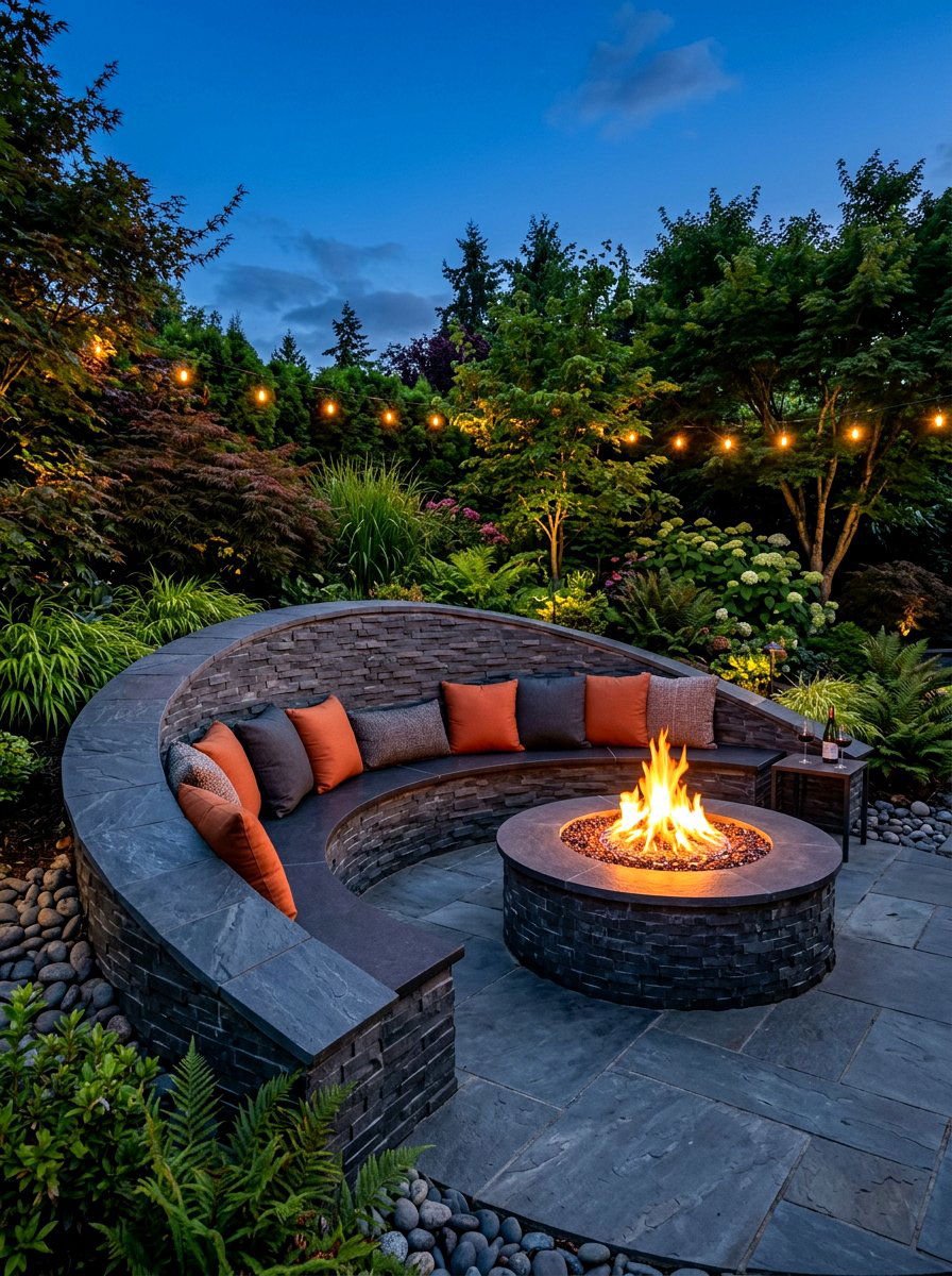 Fire Pit Curved Bench Wall - 30 seat wall ideas