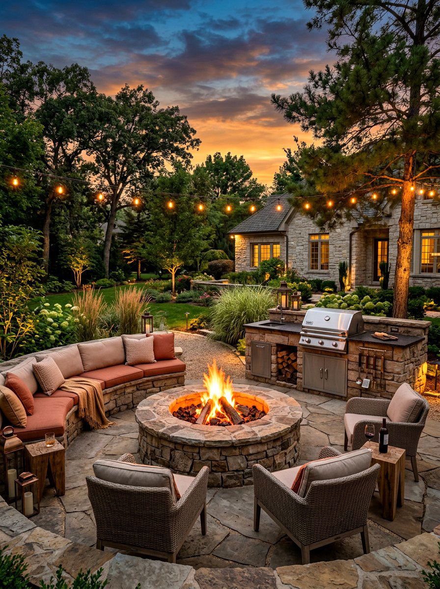 Fire Pit Kitchen Lounge - 30 outdoor kitchen lounge ideas