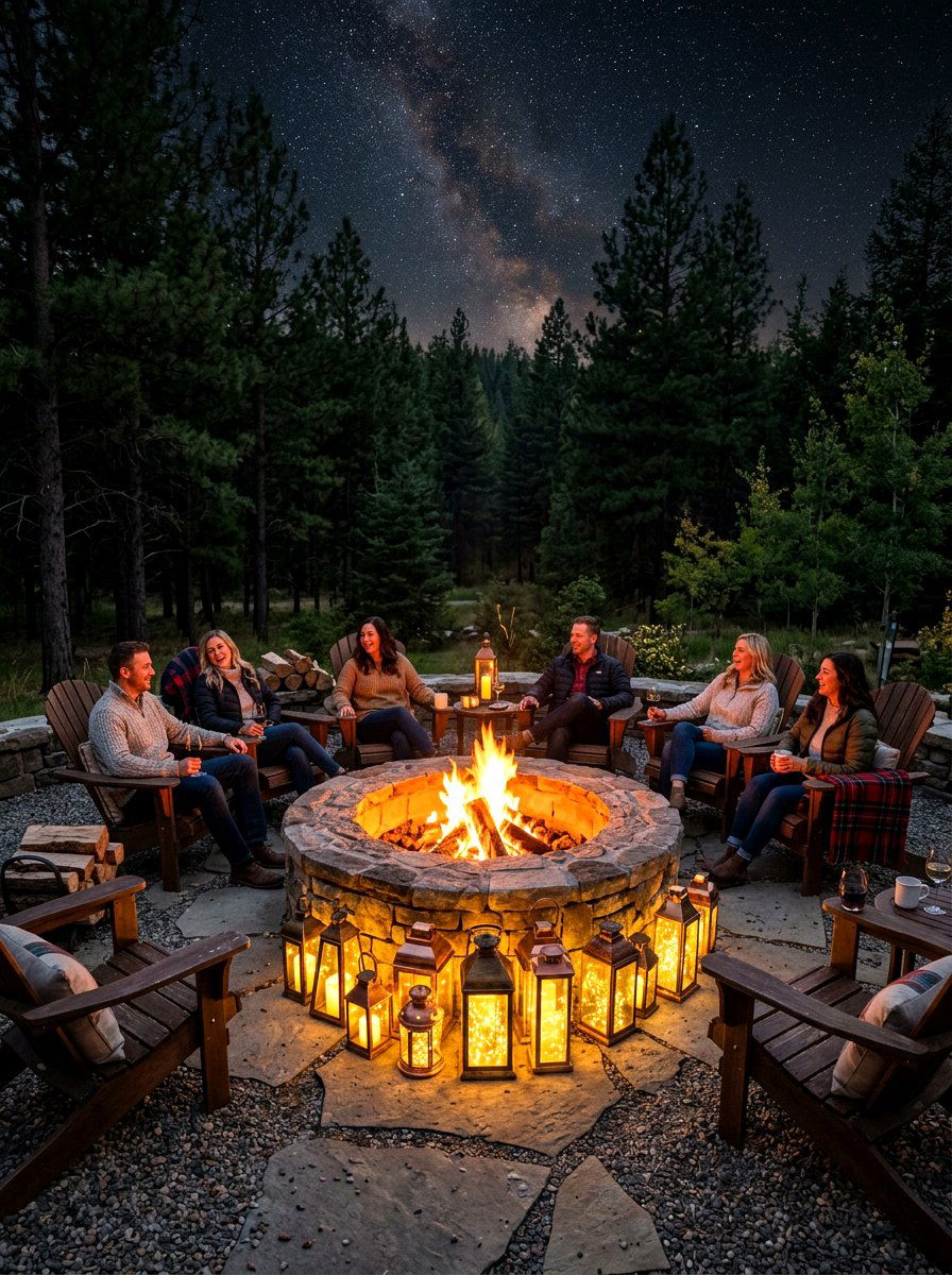 Fire Pit Lantern Cluster - 30 lantern cluster patio ideas