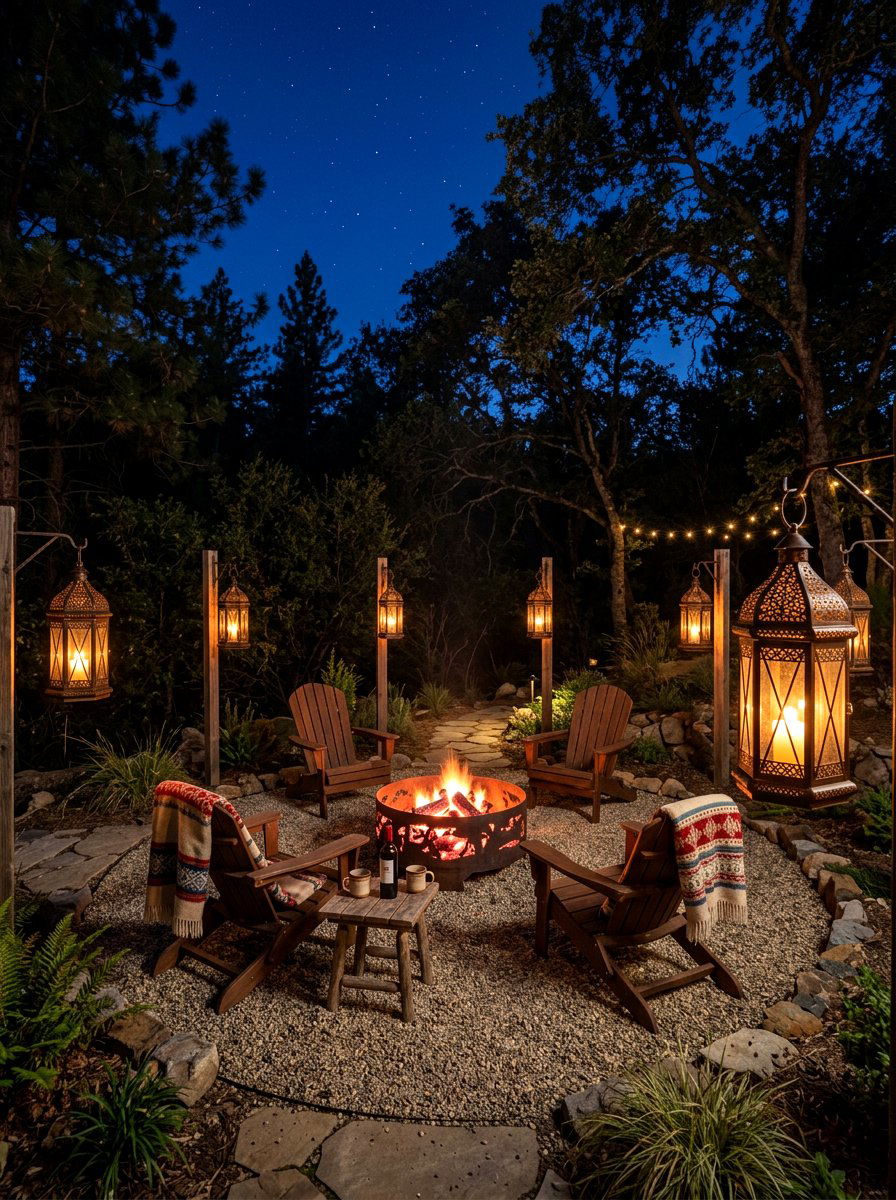 Fire Pit Lantern Surround - 30 candle lantern patio ideas