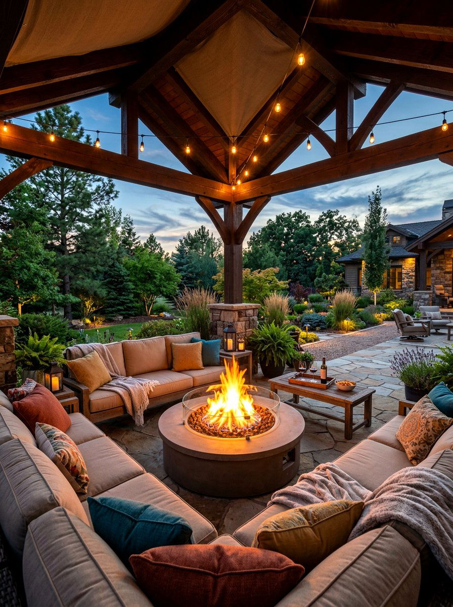 Fire Pit Lounge Cabana - 30 pool cabana patio ideas