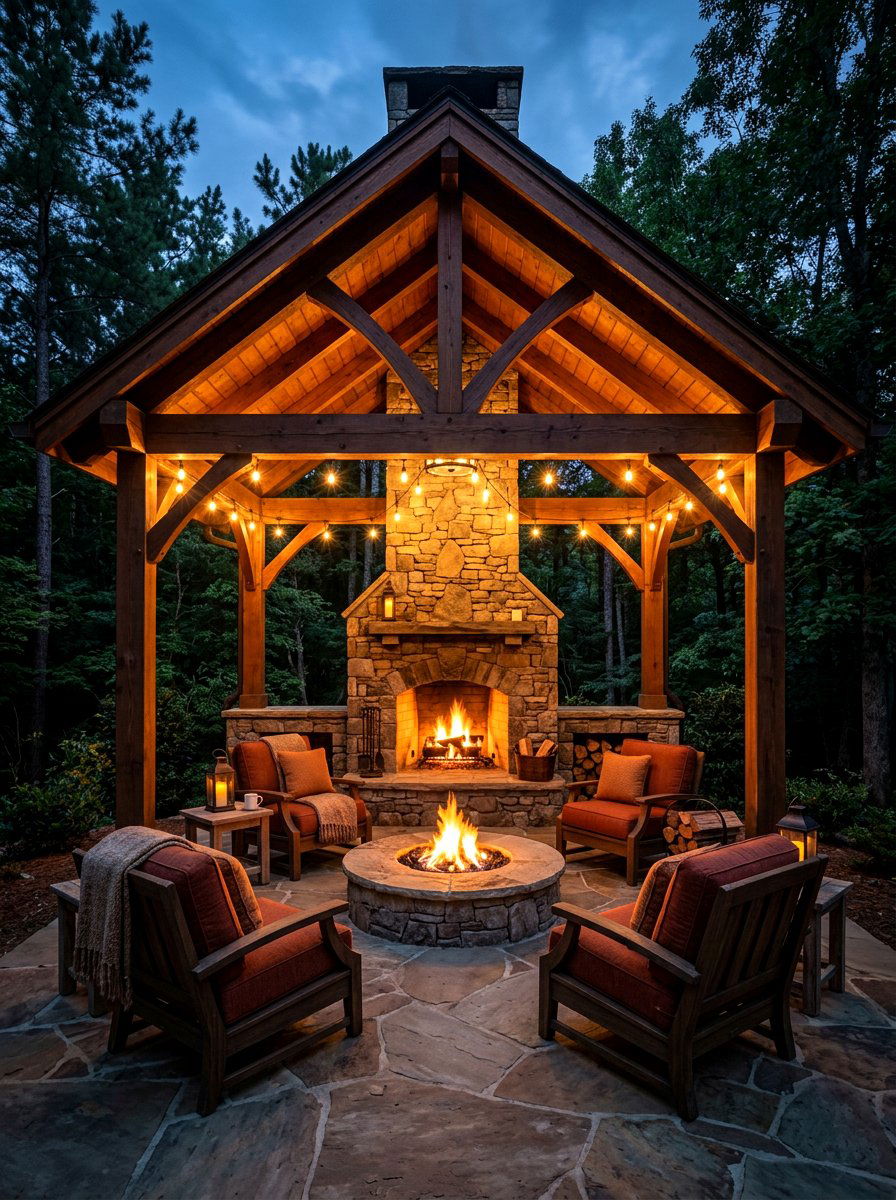 Fire Pit Pavilion Lounge - 30 backyard pavilion lounge ideas