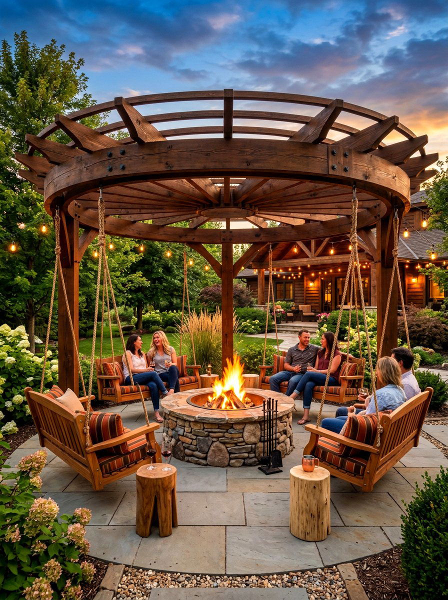 Fire Pit Pergola Swing - 30 pergola with swings ideas