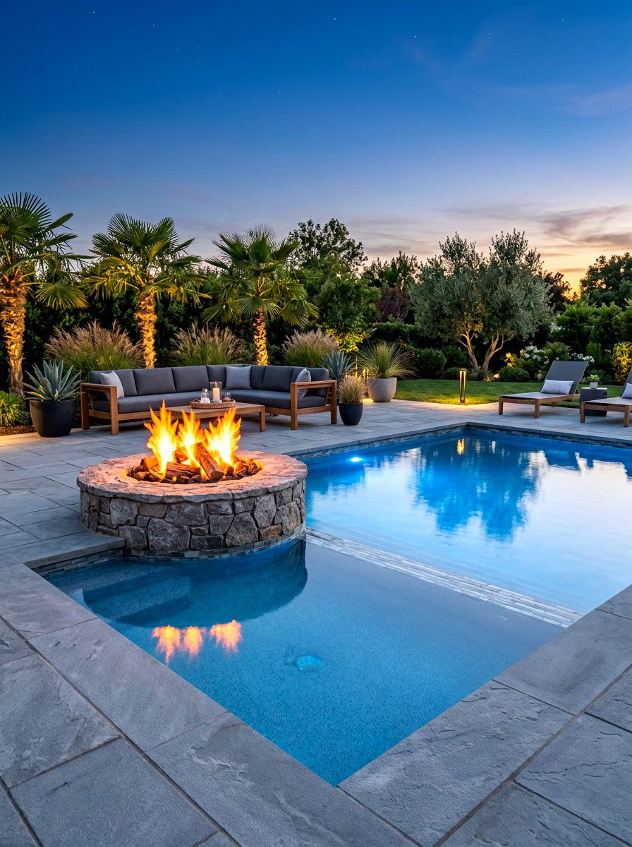 Fire Pit Pool Combo - 30 backyard pool ideas