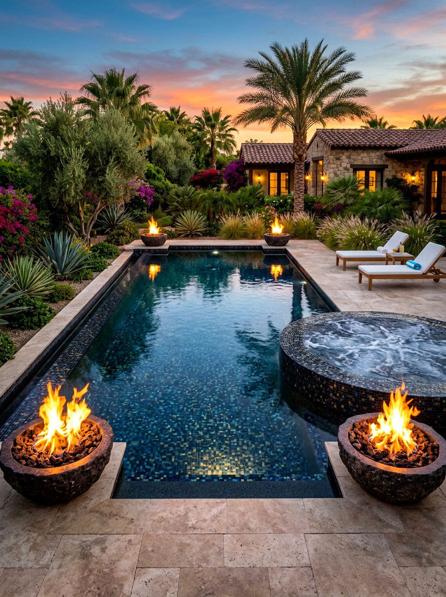 Fire Pit Pool Features - 30 pool lighting ideas