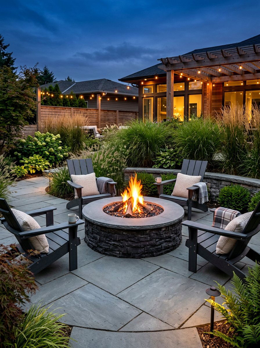 Fire Pit Seating Area - 30 evening backyard lounge ideas