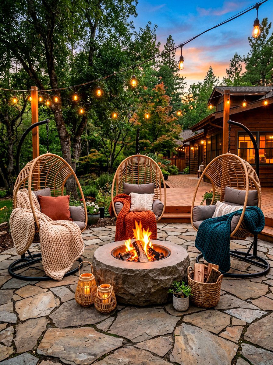 Fire Pit Swing Setup - 30 hanging chair patio ideas