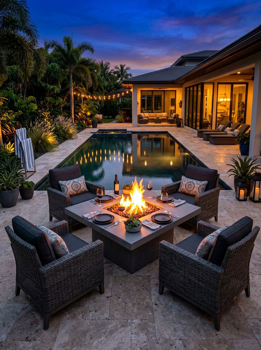 Fire Pit Table - 30 poolside dining ideas