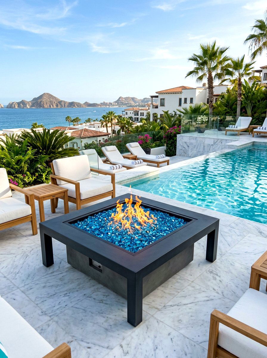 Fire Pit Table With Blue Glass Rocks - 30 fire pit table ideas