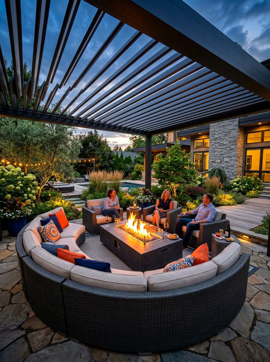 Fire Pit Under Louvered Pergola - 30 louvered pergola patio ideas