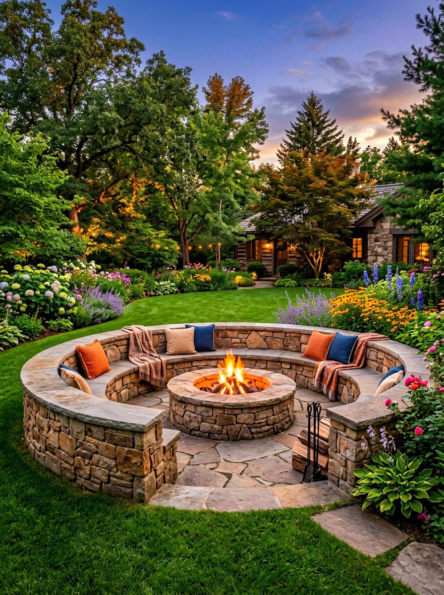 Fire Pit With Curved Stone Bench - 30 curved bench garden ideas