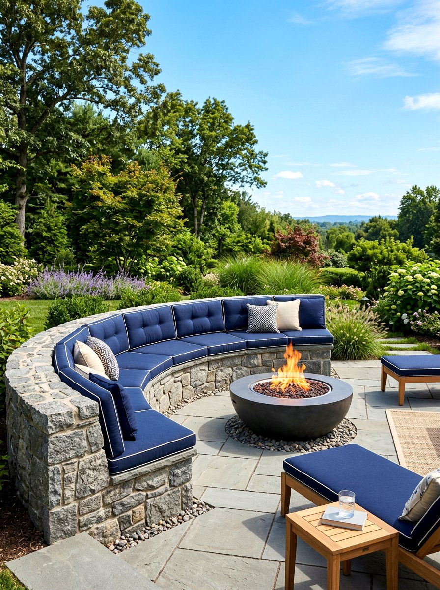 Fire Pit With Cushion Topped Wall - 30 seat wall fire pit ideas