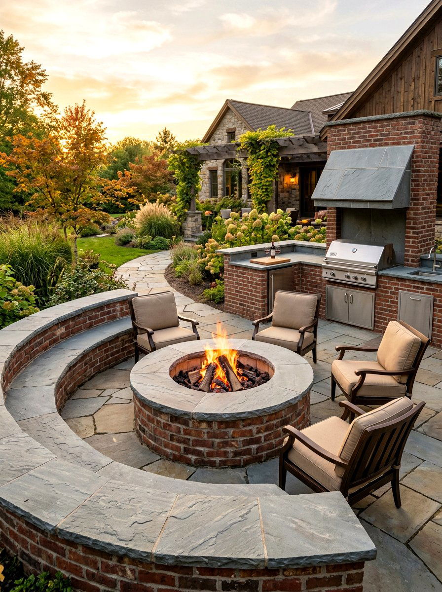 Fire Pit With Flagstone Cap Wall - 30 seat wall fire pit ideas