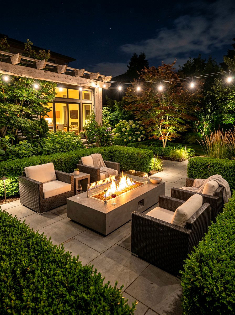 Fire Table Lounge - 30 evening backyard lounge ideas