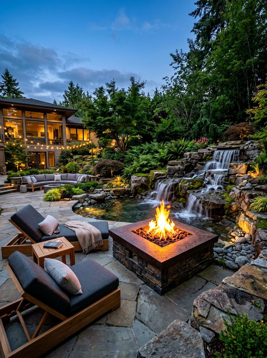 Fire and water combination - 30 pondless waterfall ideas