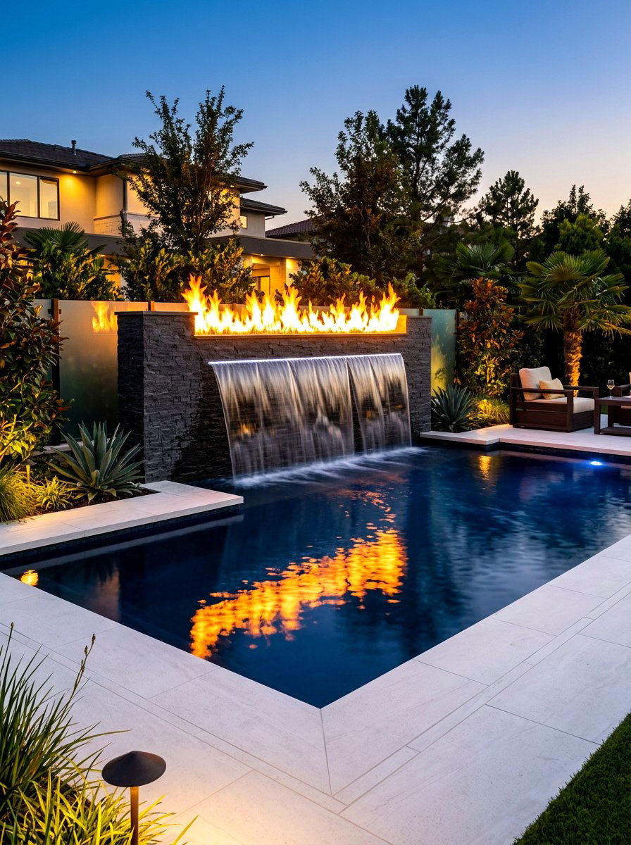 Fire and water feature pool - 30 modern pool ideas