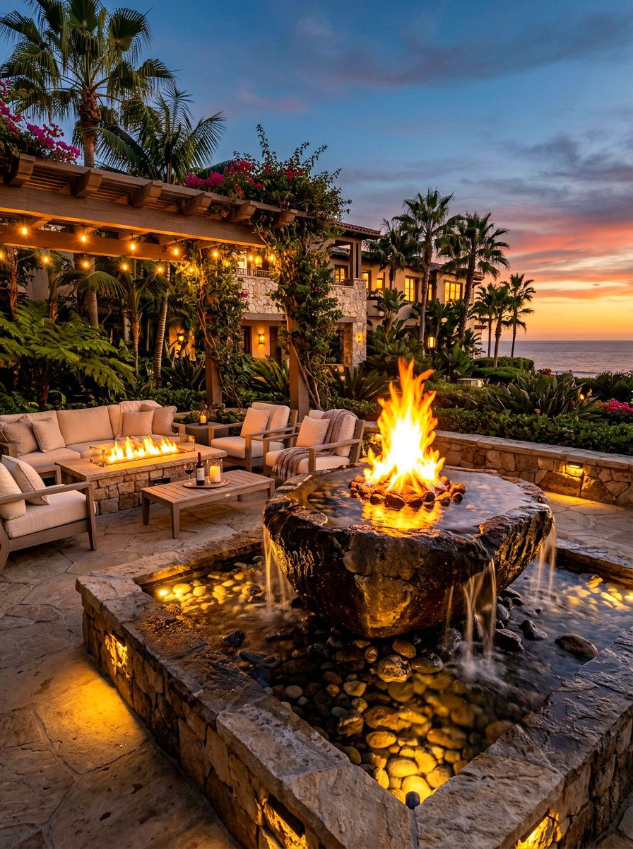 Fire and water fountain - 30 courtyard fountain ideas