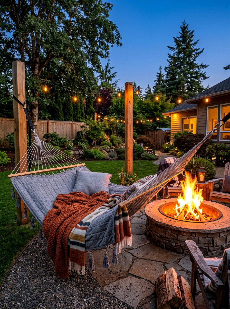Fire pit hammock - 30 hammock patio ideas