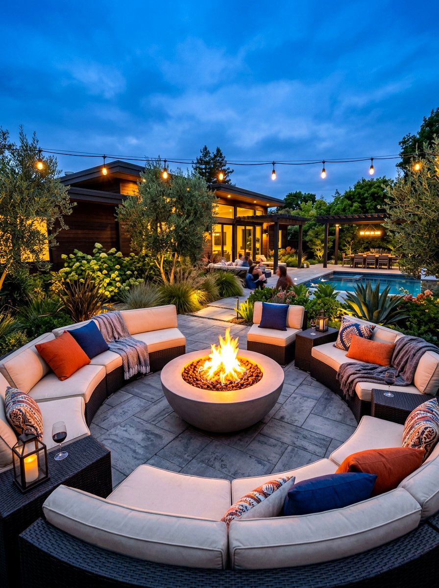 Fire pit lounge area - 30 California casual patio lounge ideas