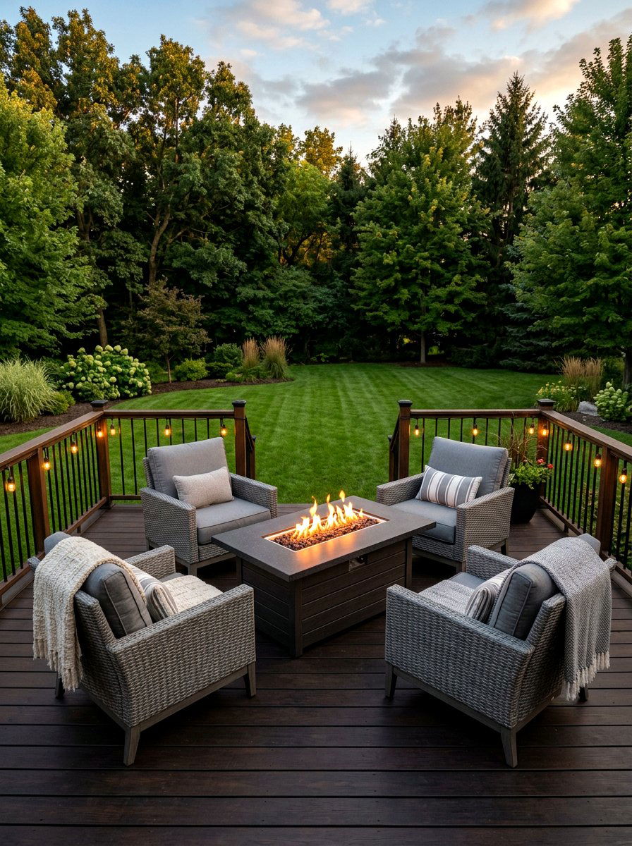 Fire pit lounge deck - 30 cozy deck ideas