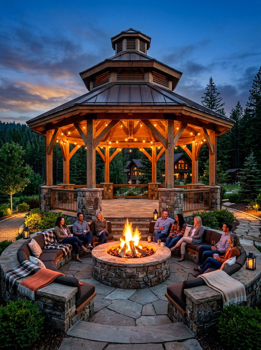 Fire pit pavilion - 30 hexagon pavilion ideas