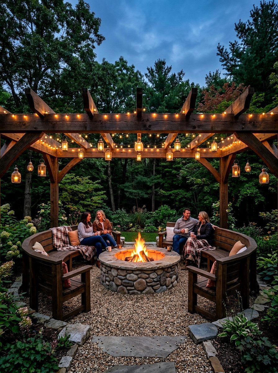 Fire pit pergola seating - 30 pergola ideas