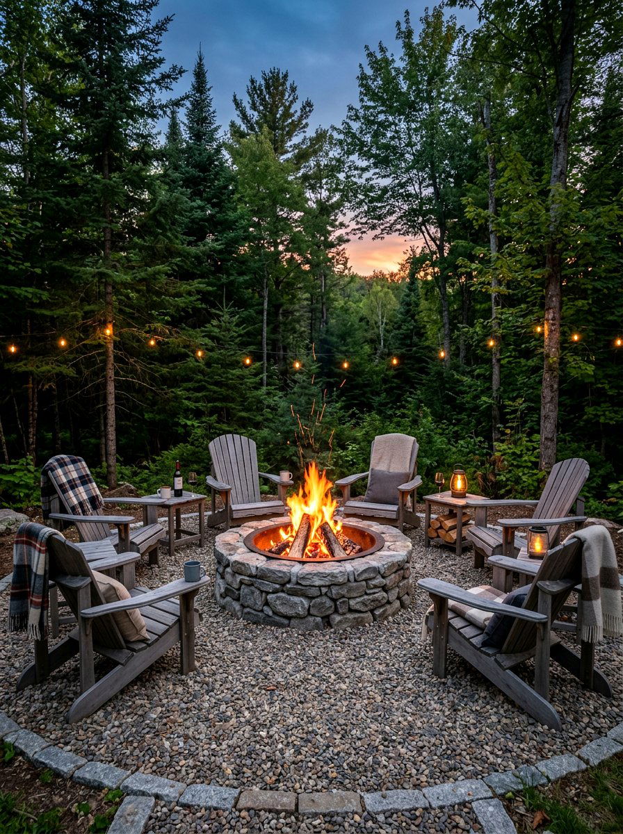 Fire pit seating area - 30 evening patio party ideas