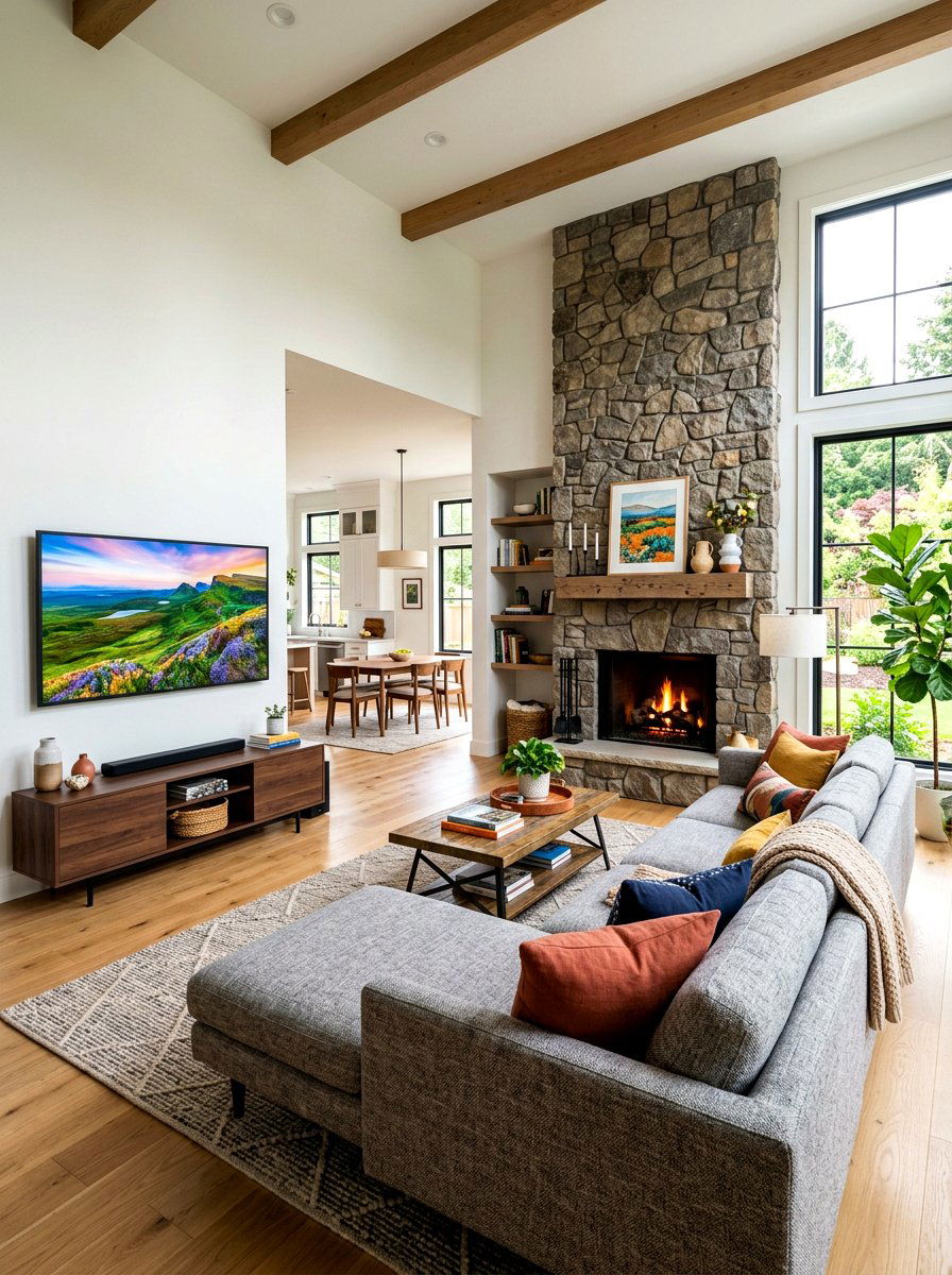 Fireplace And TV On Perpendicular Walls - 30 fireplace and TV layout ideas
