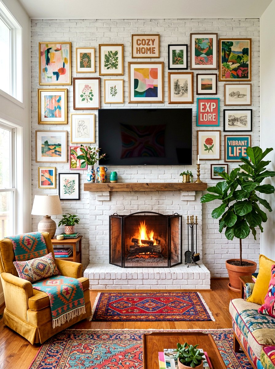 Fireplace And TV With Gallery Wall - 30 fireplace and TV layout ideas