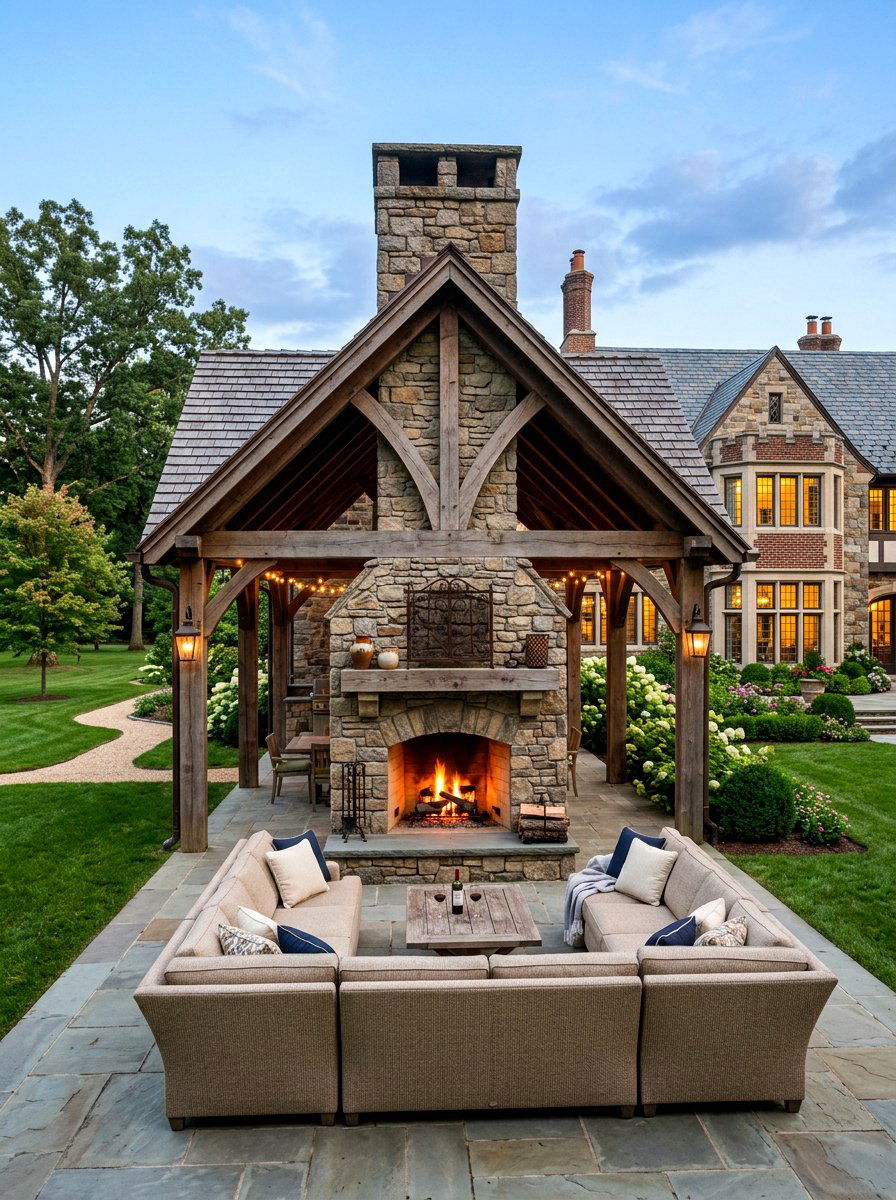 Fireplace Attached Pavilion - 30 attached pavilion ideas