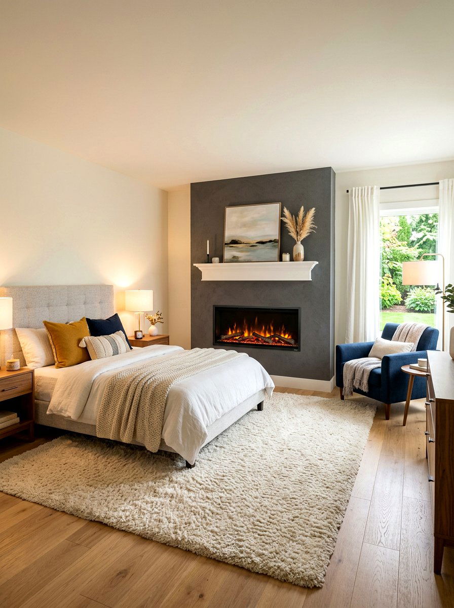 Fireplace Focal Bedroom - 30 cozy winter bedroom ideas