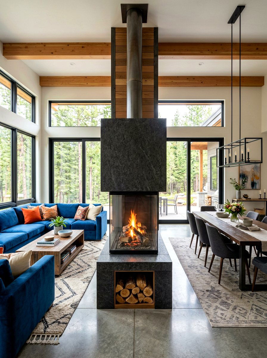 Fireplace Focal Point Open Space - 30 open floor plan ideas