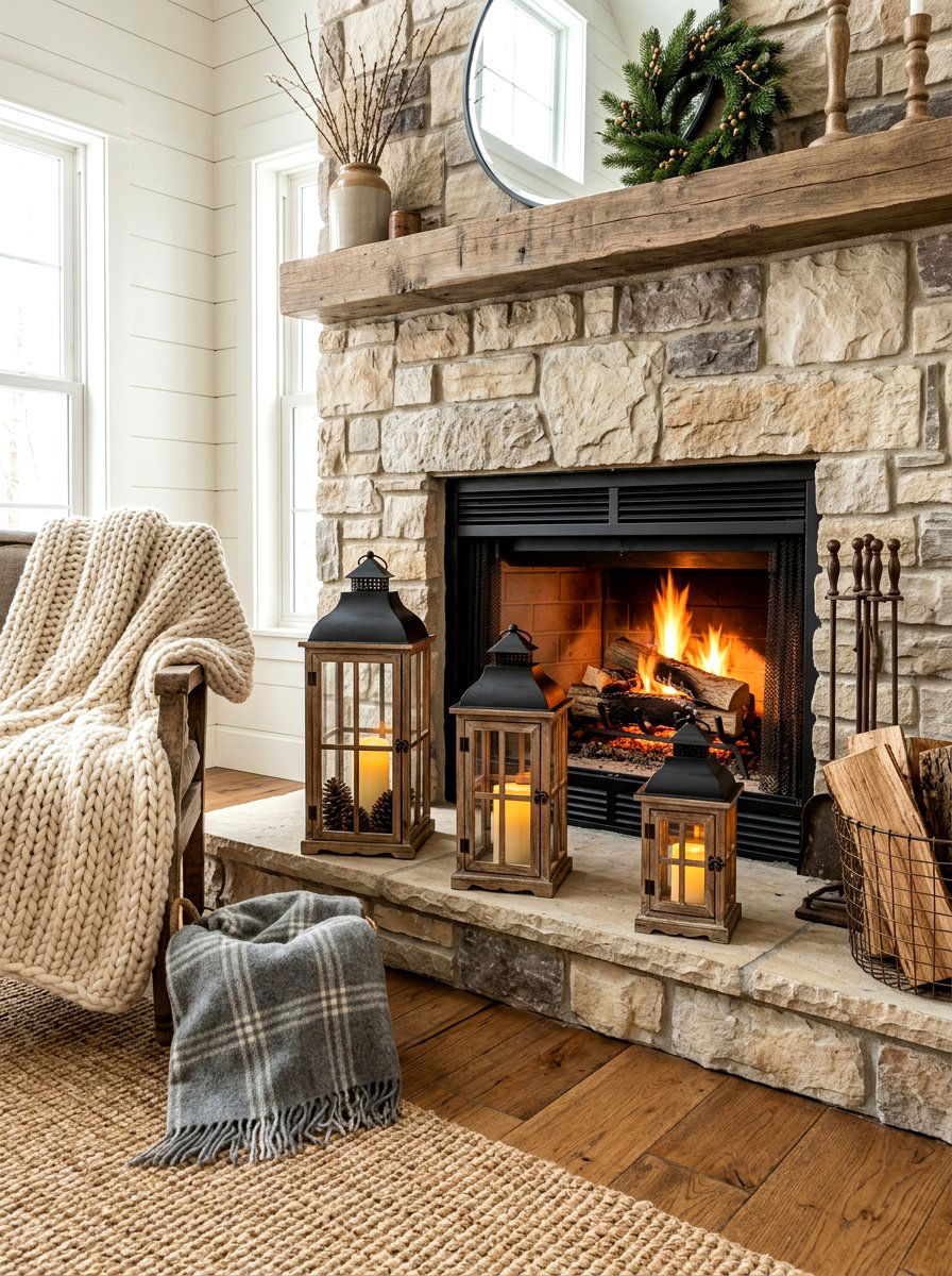 Fireplace Hearth Lantern - 30 lantern decor ideas