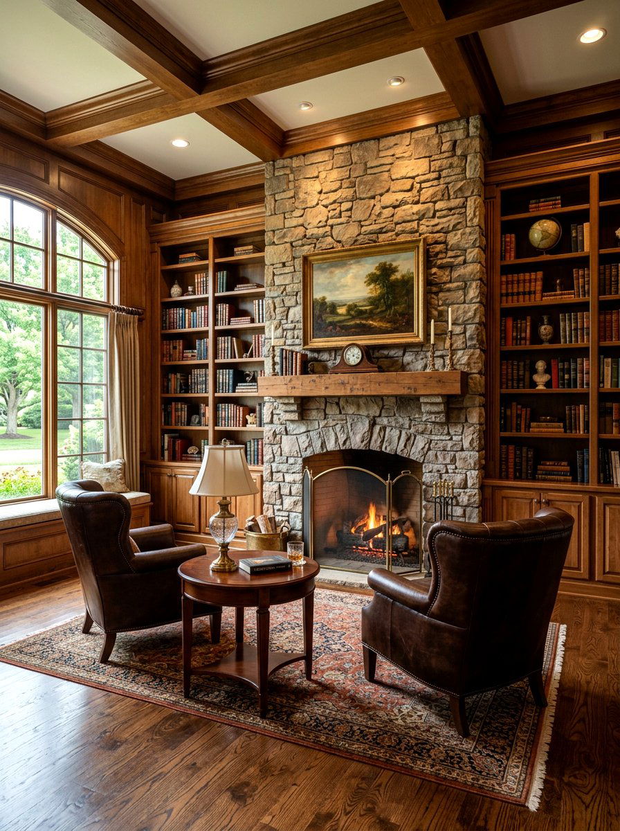 Fireplace Office Library - 30 classic office library ideas