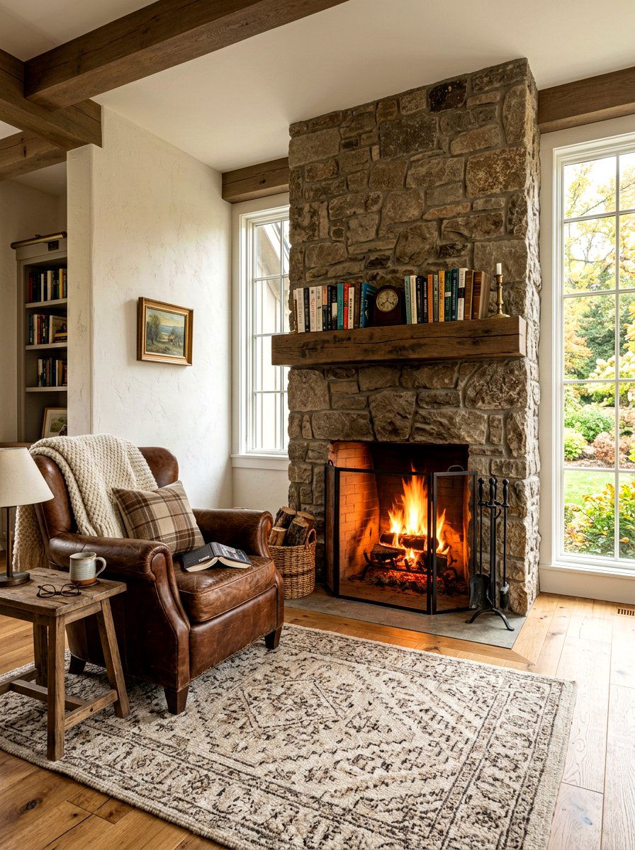 Fireplace Side Reading Lounge - 30 reading corner ideas