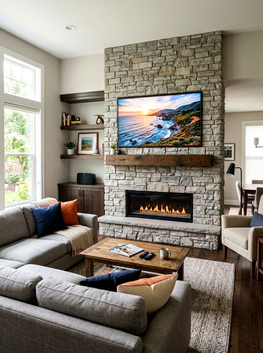 Fireplace TV Wall - 30 family room fireplace ideas