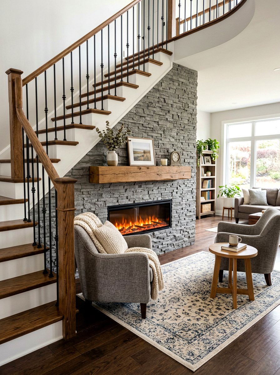Fireplace Under Stairs - 30 cozy nook under stairs ideas