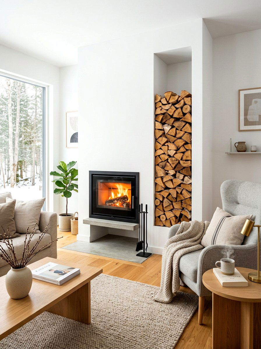 Fireplace Wood Nook - 30 Scandinavian home ideas