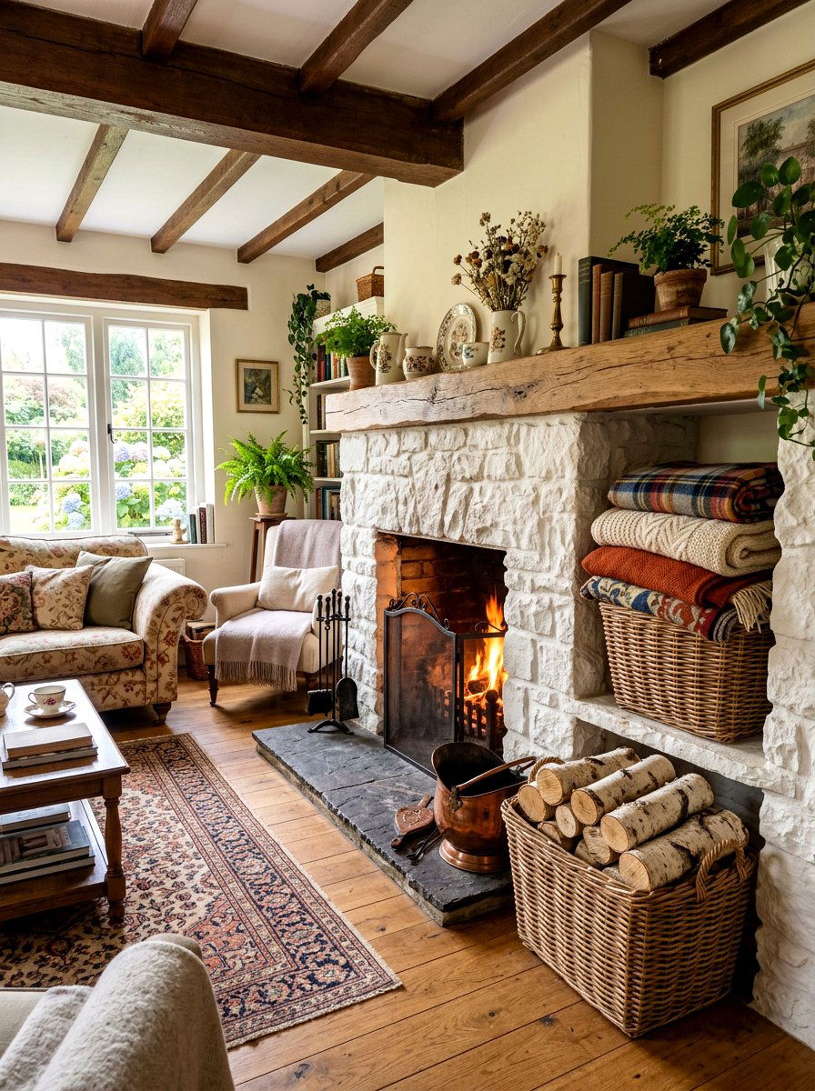 Fireplace hearth storage - 30 family friendly living room storage ideas