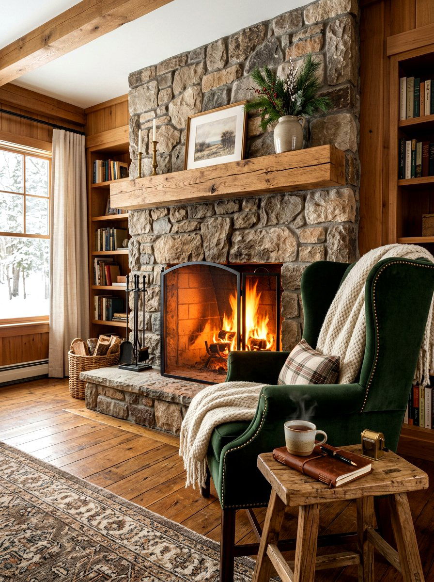 Fireplace journaling nook - 30 tea and journaling corner ideas
