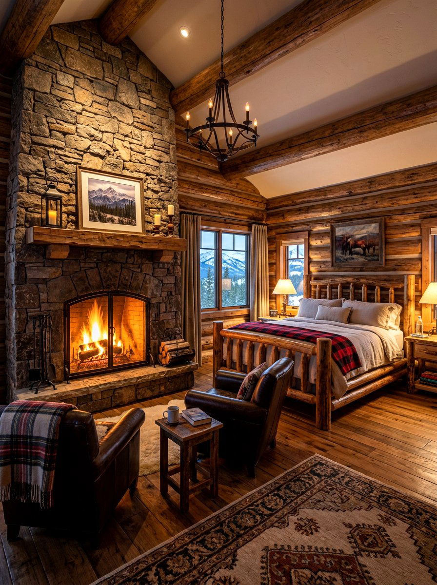 Fireplace mountain cabin bedroom - 30 mountain cabin bedroom ideas