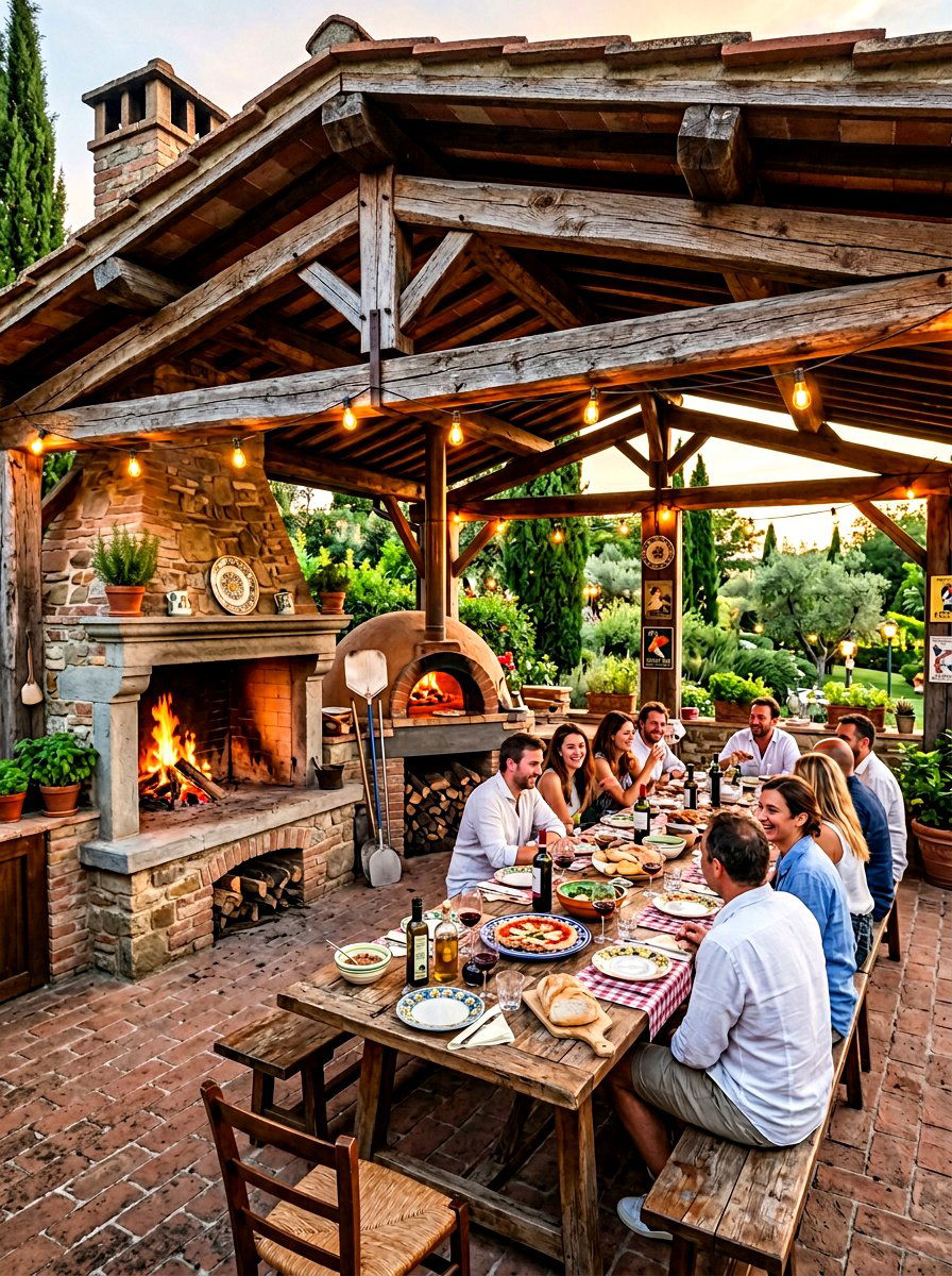 Fireplace pavilion with pizza oven - 30 pavilion fireplace ideas