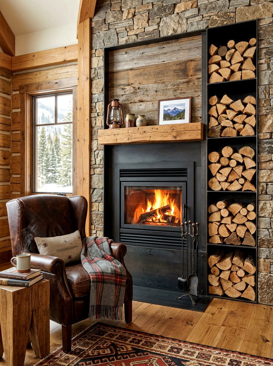 Fireplace with integrated wood storage - 30 off center fireplace ideas