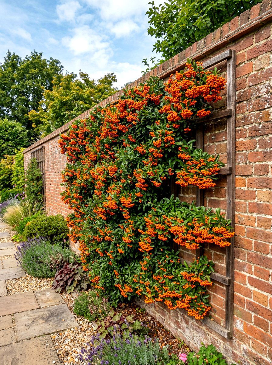 Firethorn Pyracantha Wall - 30 evergreen landscaping ideas