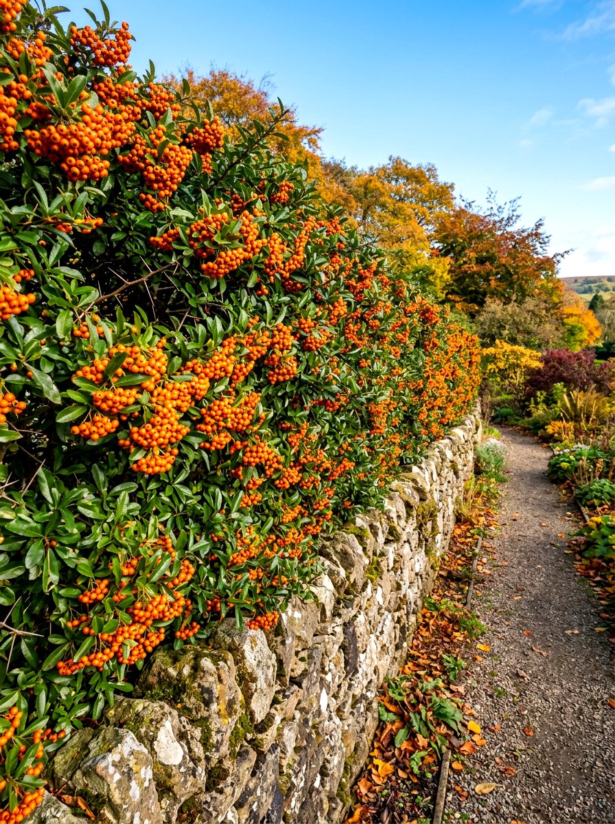 Firethorn Pyracantha border - 30 evergreen privacy border ideas
