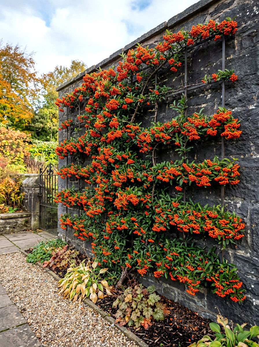 Firethorn espalier - 30 espalier wall garden ideas