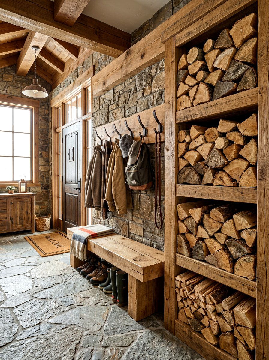 Firewood Mudroom - 30 ski lodge holiday decor ideas