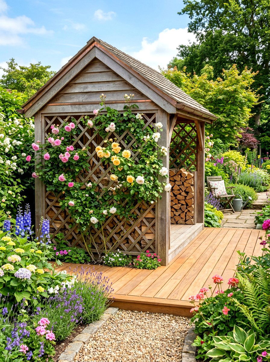 Firewood Shed Decorative Lattice - 30 wood storage shed ideas